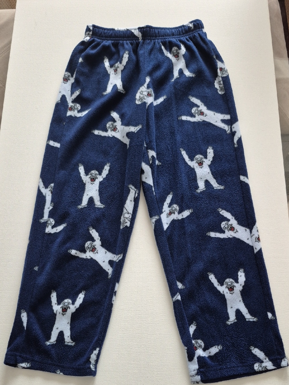 Urban Pipeline Navy Blue Fleece Boy's Pajama Pants with White Yeti Bigfoot Print